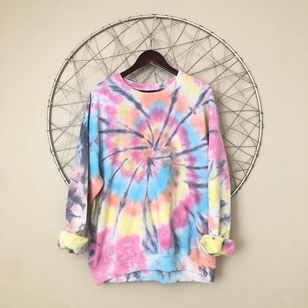 NEW pastel rainbow web tie dye crewneck